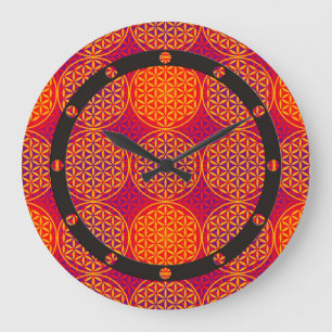 Flower of Life - stamp pattern - orange pink Large Clock