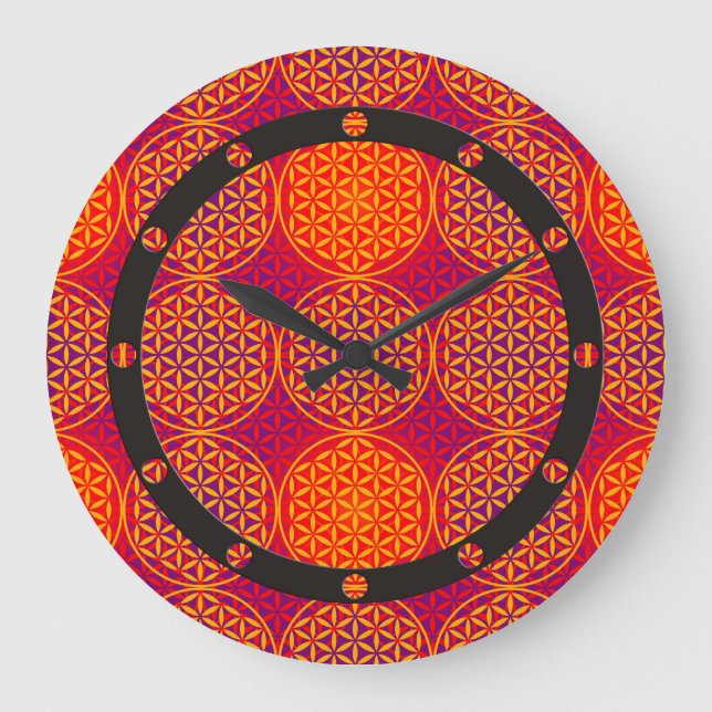 Flower of Life - stamp pattern - orange pink Large Clock (Front)