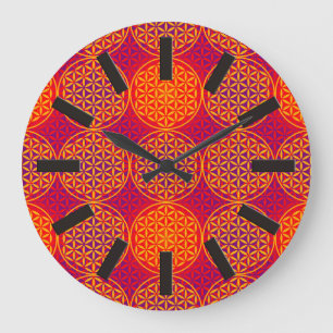 Flower of Life - stamp pattern - orange pink Large Clock