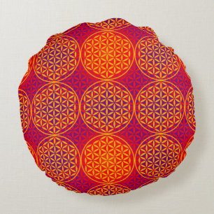Flower of Life - stamp pattern - orange pink Round Cushion