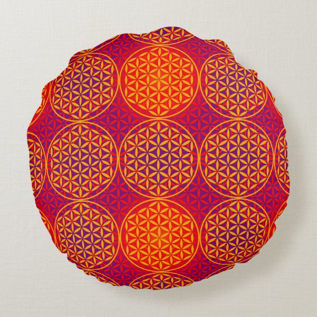 Flower of Life - stamp pattern - orange pink Round Cushion (Back)