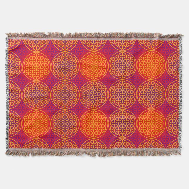 Flower of Life - stamp pattern - orange pink Throw Blanket (Front)