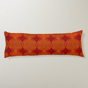 Flower of Life - stamp pattern - orange red Body Cushion