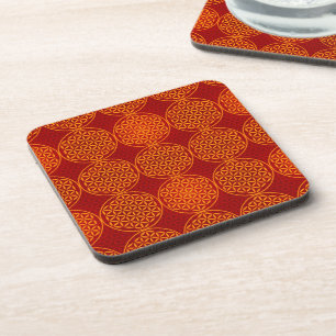 Flower of Life - stamp pattern - orange red Coaster