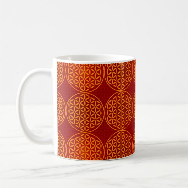 Flower of Life - stamp pattern - orange red Coffee Mug (Left)