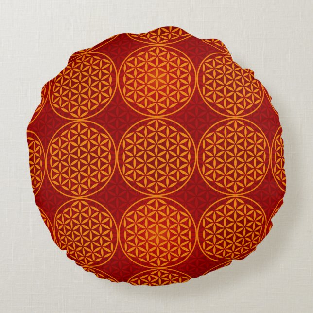 Flower of Life - stamp pattern - orange red Round Cushion (Back)