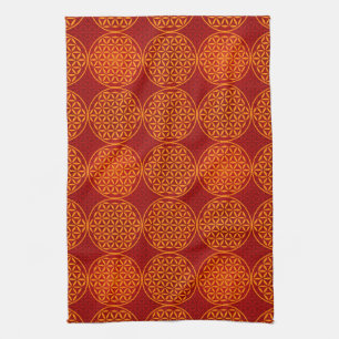 Flower of Life - stamp pattern - orange red Tea Towel