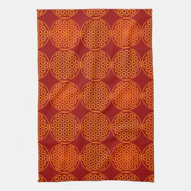 Flower of Life - stamp pattern - orange red Tea Towel (Vertical)