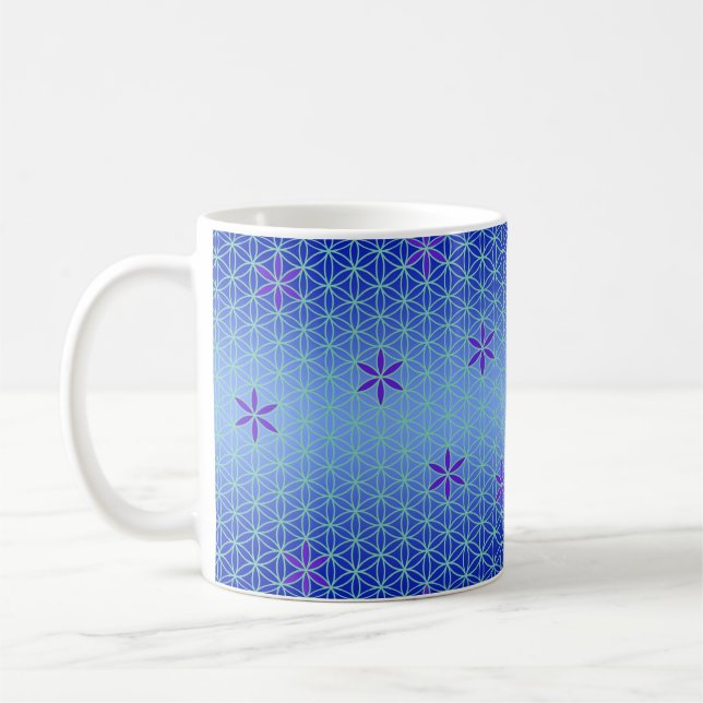 Flower Of Life - stamp seamless pattern - blue Coffee Mug (Left)