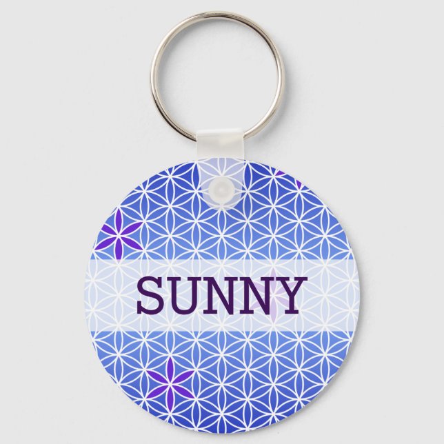 Flower Of Life - stamp seamless pattern - blue Key Ring (Front)