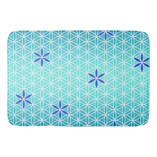 Flower Of Life - stamp seamless pattern - cyan Bath Mat (Front)