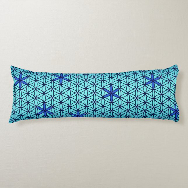 Flower Of Life - stamp seamless pattern - cyan Body Cushion (Front)