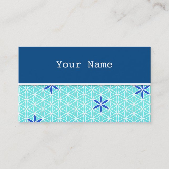 Flower Of Life - stamp seamless pattern - cyan Business Card (Front)