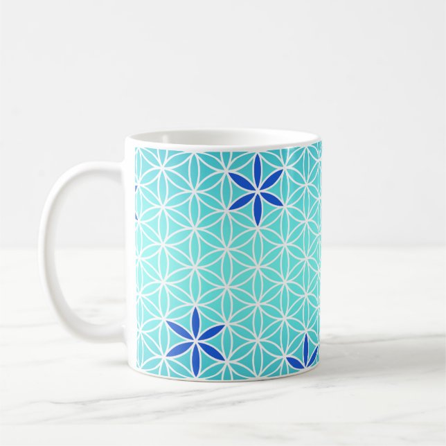 Flower Of Life - stamp seamless pattern - cyan Coffee Mug (Left)
