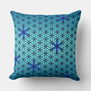 Flower Of Life - stamp seamless pattern - cyan Cushion