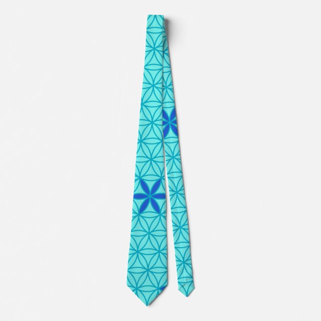 Flower Of Life - stamp seamless pattern - cyan Tie (Front)