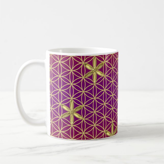 Flower Of Life - stamp seamless pattern - red gold Coffee Mug (Left)