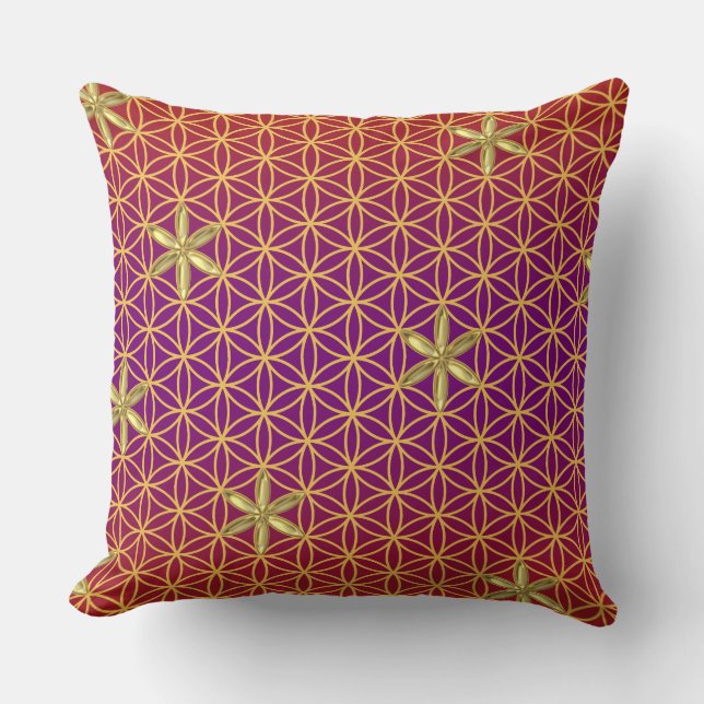Flower Of Life - stamp seamless pattern - red gold Cushion (Front)