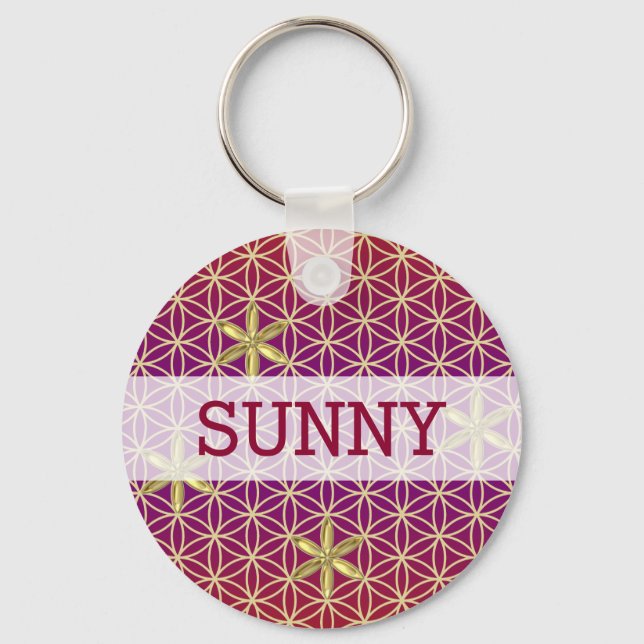 Flower Of Life - stamp seamless pattern - red gold Key Ring (Front)