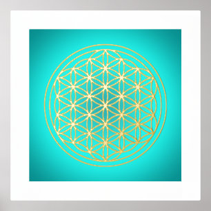 Flower of Life Teal Mandala Symbol Gold Foil Prints