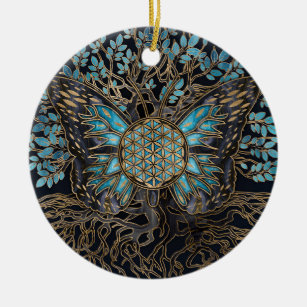 Flower of Life - Tree of life - Butterfly Ceramic Ornament