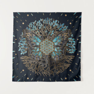 Flower of Life - Tree of life - Butterfly Tapestry