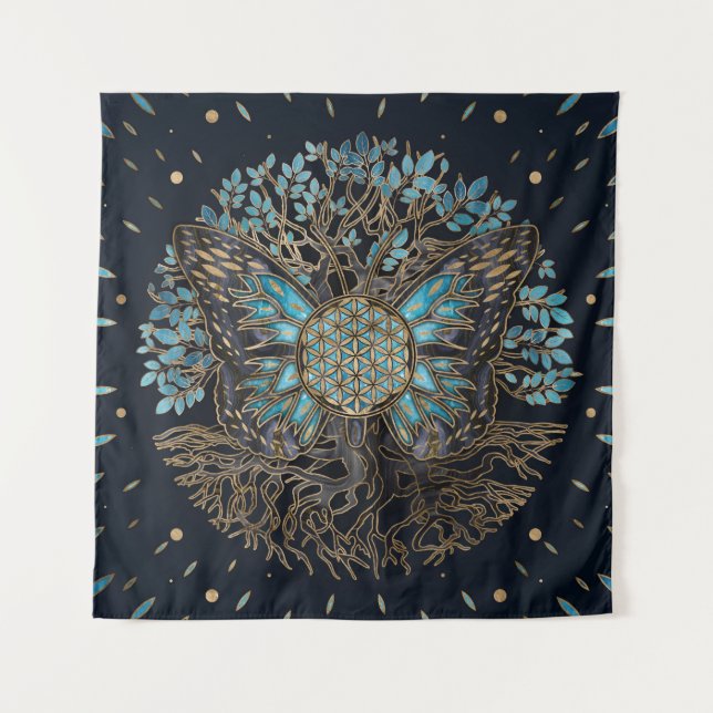 Flower of Life - Tree of life - Butterfly Tapestry (Front)