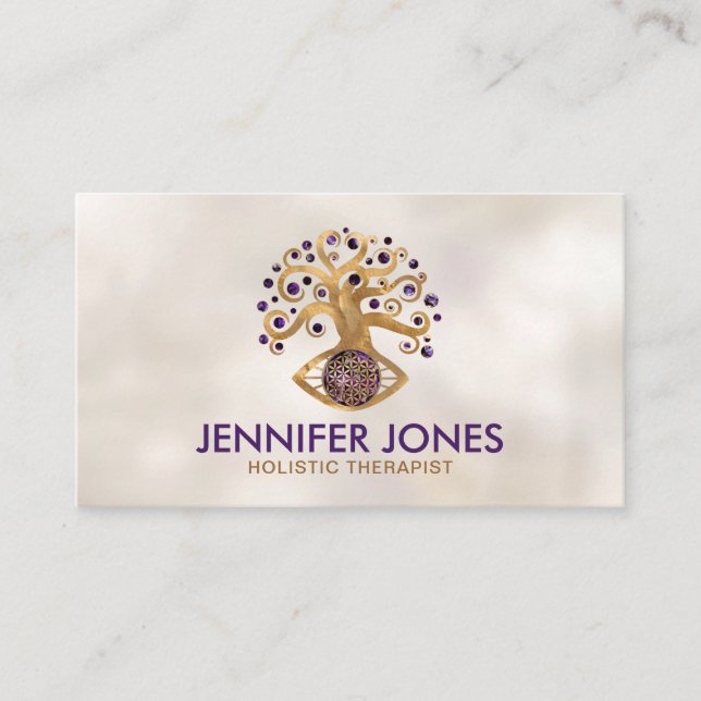 Flower of life - tree of life - gold and amethyst business card (Front)