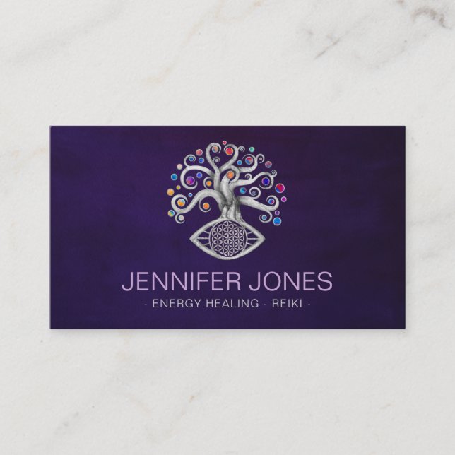 Flower of life - tree of life - Silver Business Card (Front)