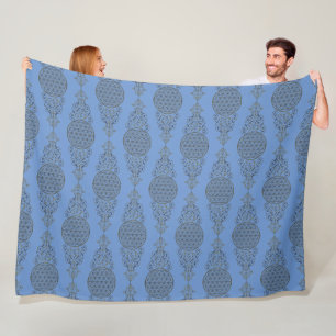 Flower Of Life - Vintage Ornaments blue gold Fleece Blanket