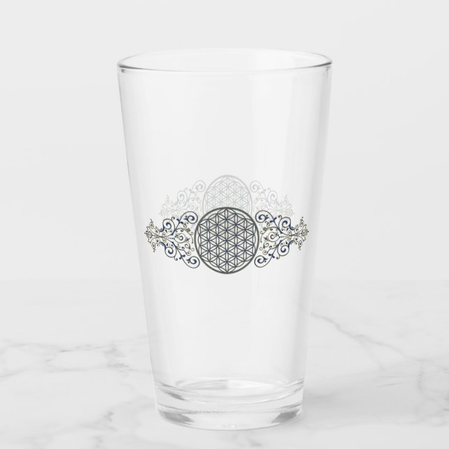Flower Of Life - Vintage Ornaments blue gold Glass (Front)