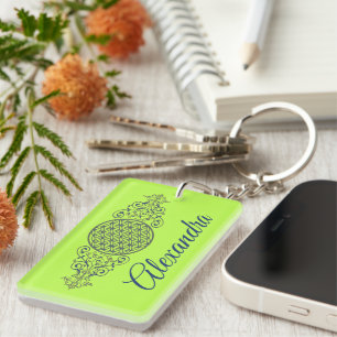 Flower Of Life - Vintage Ornaments blue gold Key Ring