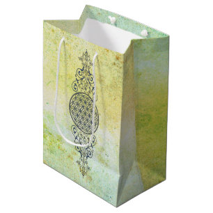 Flower Of Life - Vintage Ornaments blue gold Medium Gift Bag