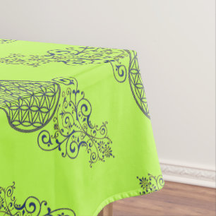 Flower Of Life - Vintage Ornaments blue gold Tablecloth