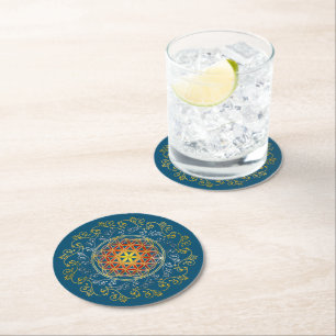 Flower Of Life - Vintage Ornaments Mandala 1 Round Paper Coaster