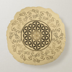 Flower Of Life - Vintage Ornaments Mandala 2 Round Cushion