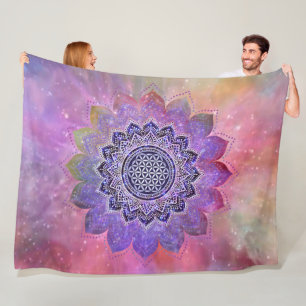 Flower Of Life - Vintage Style Galaxy Space 1 Fleece Blanket