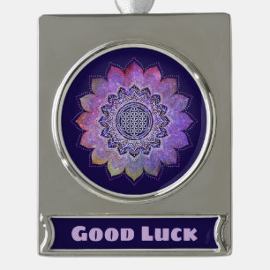 Flower Of Life - Vintage Style Galaxy Space 1 Silver Plated Banner Ornament