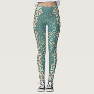 Flower of Life - vintage X stamp pattern Leggings
