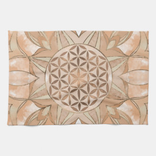 Flower of Life Watercolor gentle peach Tea Towel