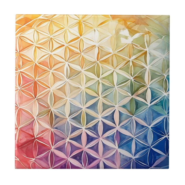 Flower of Life - Watercolor Painting Ceramic Tile (Front)