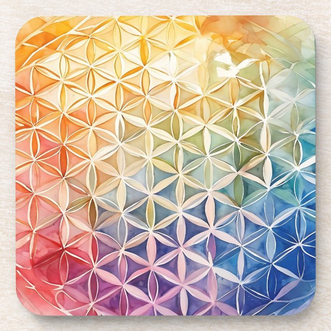 Flower of Life - Watercolor Painting Coaster (Front)