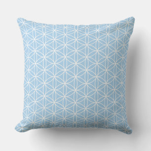 Flower of Life White on Light Blue Repeat Pattern Cushion