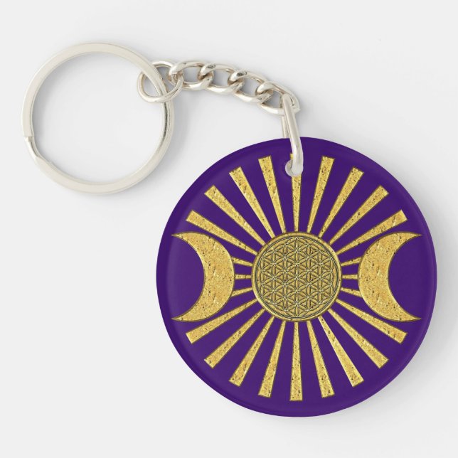 Flower Of Life with Moon Key Ring (Front)