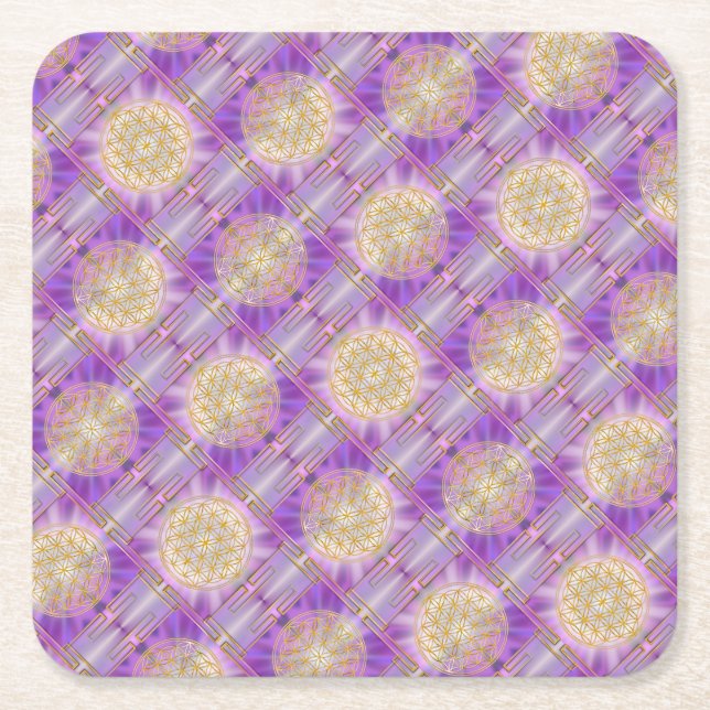 FLOWER OF LIFE - Yantra seamless pattern Square Paper Coaster (Front)