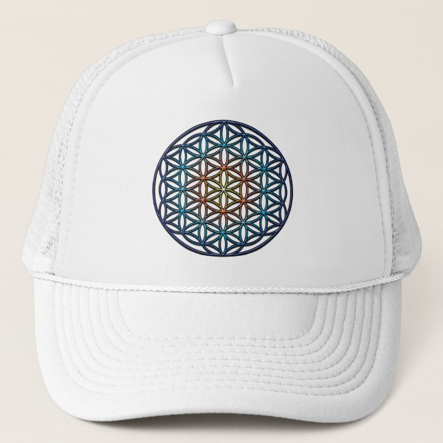 Flower of Life (yellow orange blue gradient) Trucker Hat (Front)