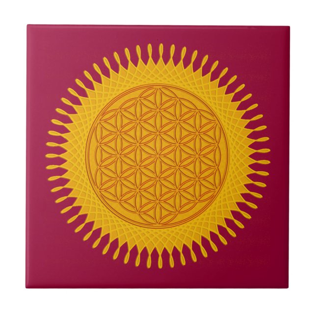 Flower Of Life - yellow sunny Tile (Front)