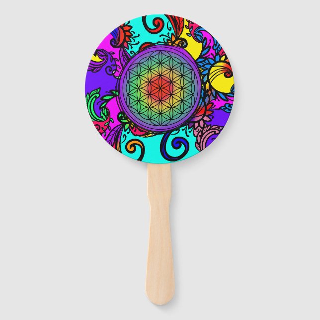 Flower of life zen Chakra Hand Fan (Front)