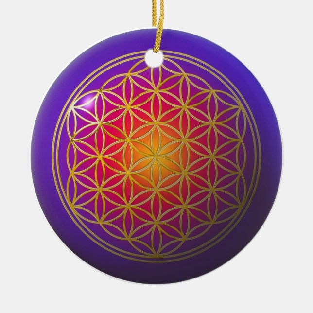 Flower Of Live / gold violet Ceramic Tree Decoration (Front)