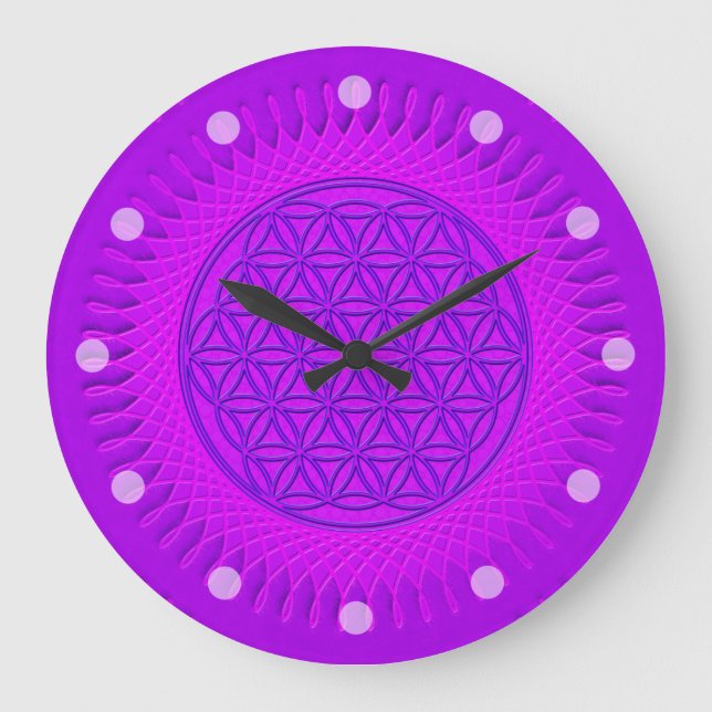Flower Of Live - sun - seamless pattern 3 Large Clock (Front)